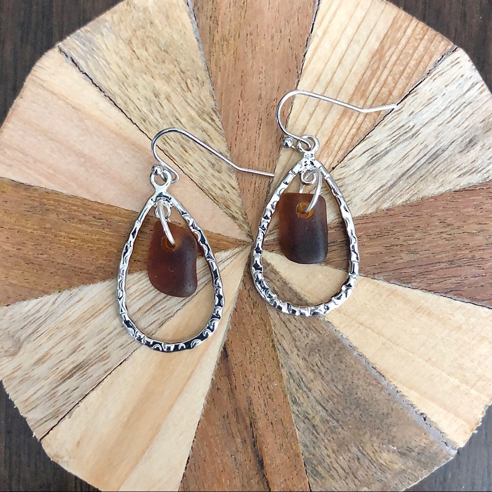 Genuine Sea Glass Beachy Drop Earrings - Picture 2 of 3